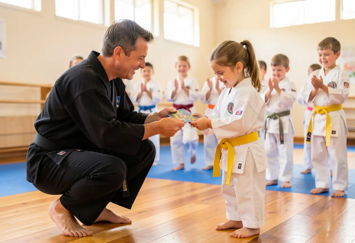 A sensei presents a Belt Pack at grading